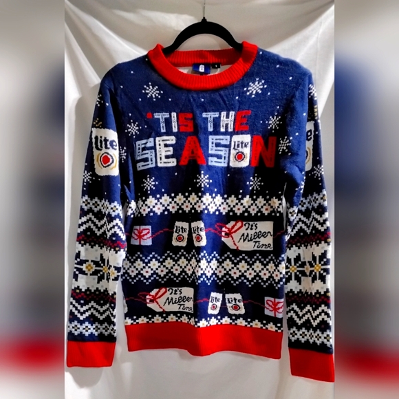 Miller Lite Ugly 'Tis the Season Christmas Sweater Adult Size Small Miller Time - Picture 1 of 10